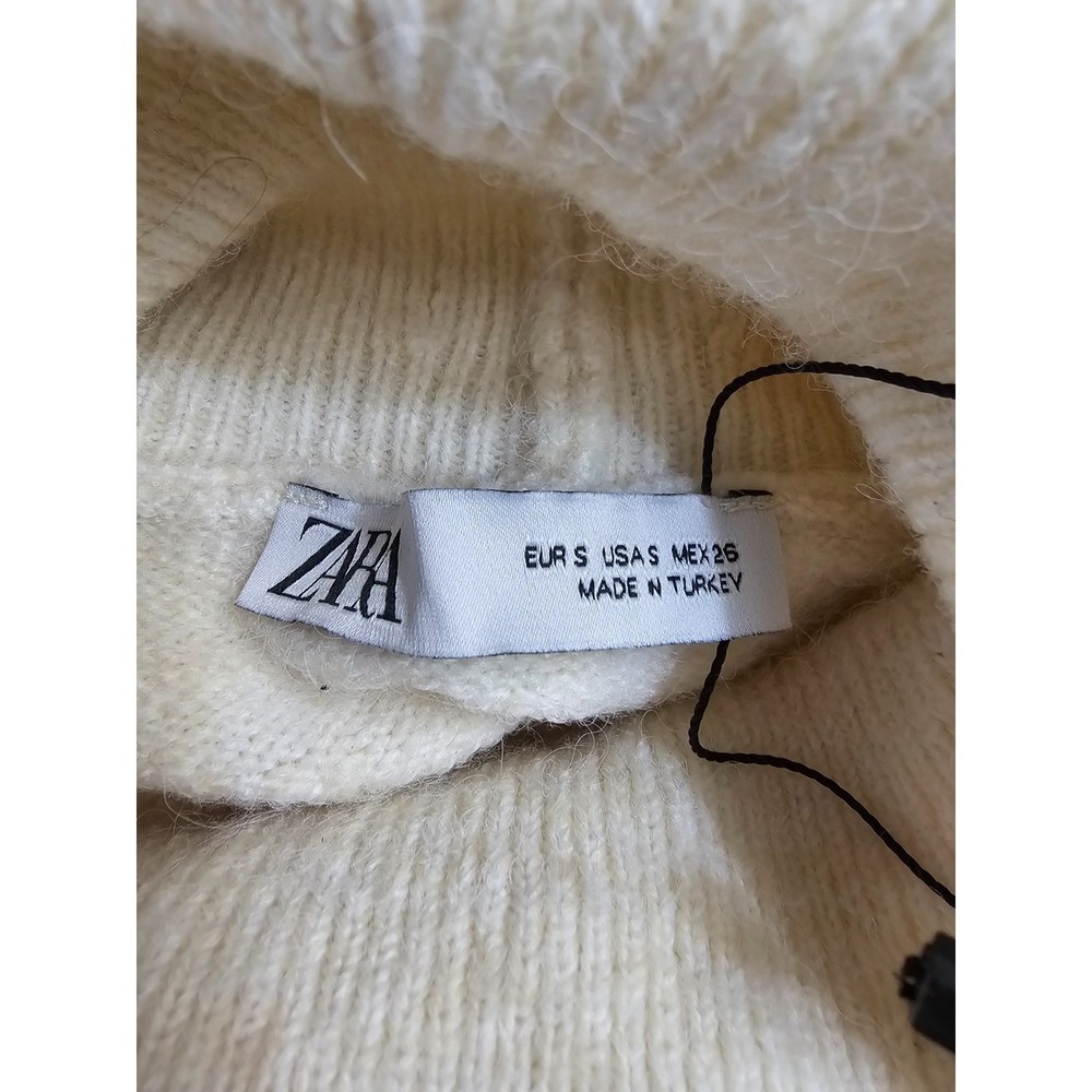 Zara Knit Turtleneck Mini Sweater Dress Cream White Size Small - Picture 7 of 7